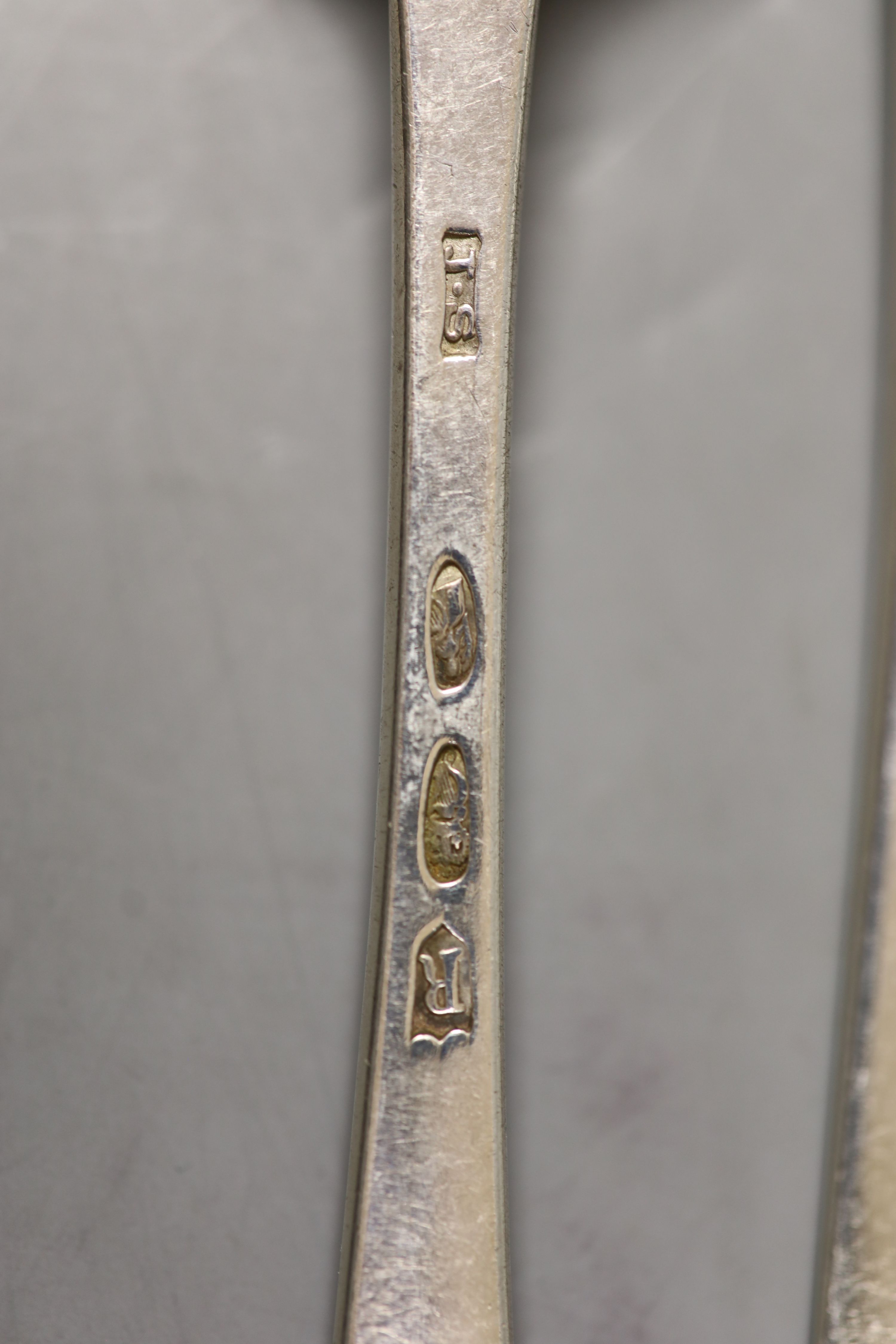 Nine assorted 18th and 19th century silver table and desert spoons, various dates and makers